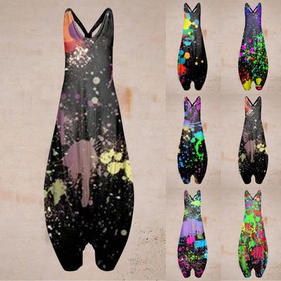 Женский повседневный свободный комбинезон без рукавов с принтом разлива чернил большого размера на бретелях