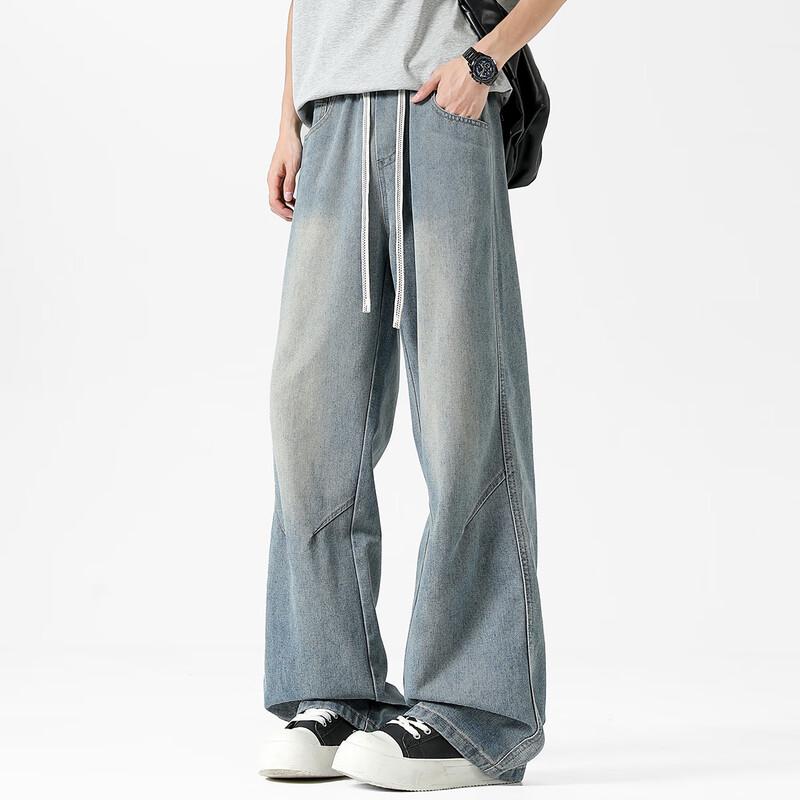 Мужские американские ретро джинсы с эластичной талией, свободные, с широкими штанинами
