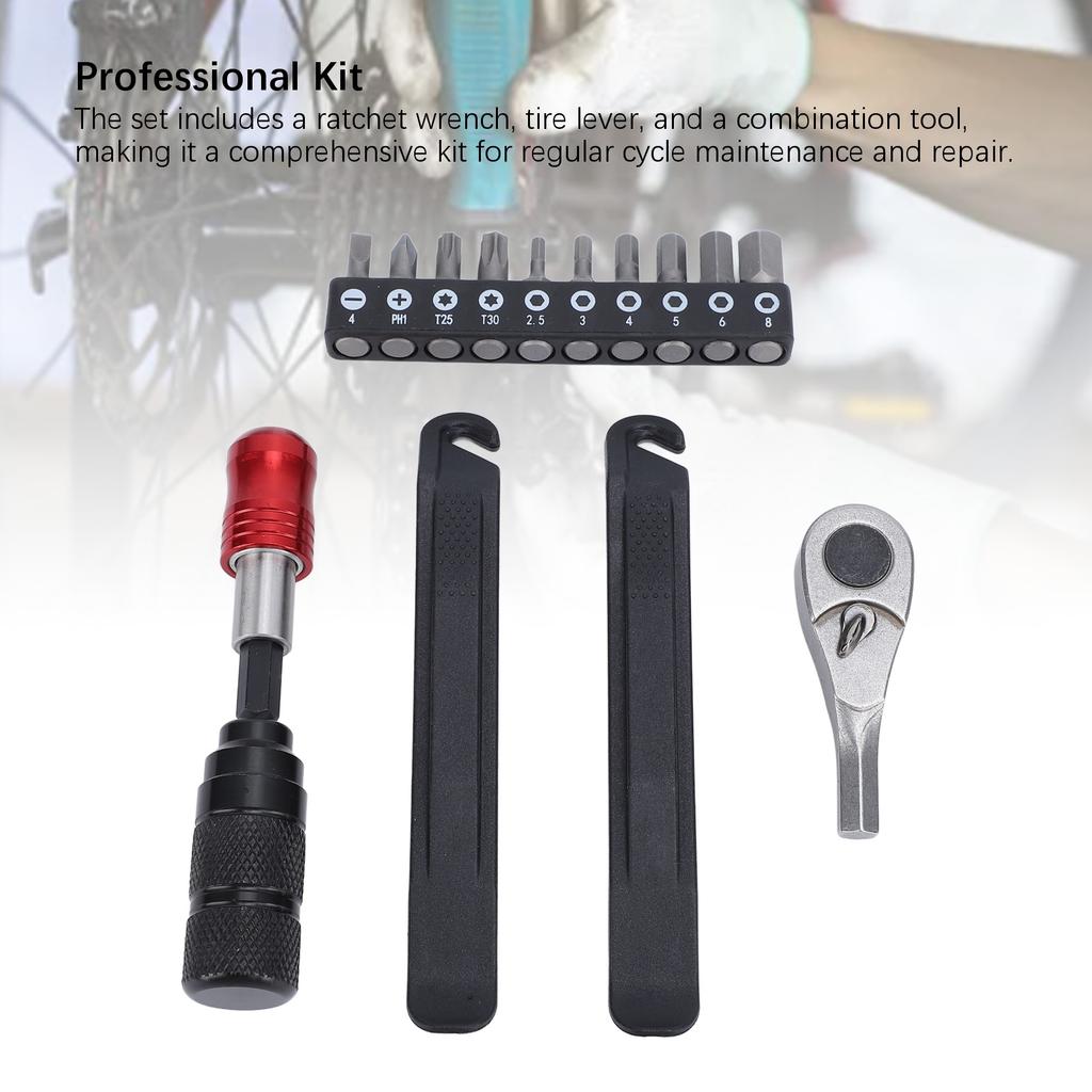 Cycling Ratchet Wrench Set Multitool Tire Levers Portable Cycling Maintenance Kit with Screwdriver Bits for Home
