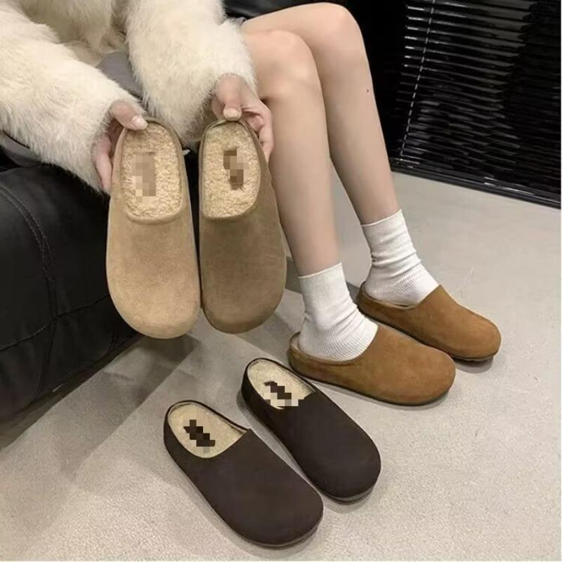 New Thick-soled, Closed-toe, Half-slipper and Warm Cotton Shoes with Added Fleece