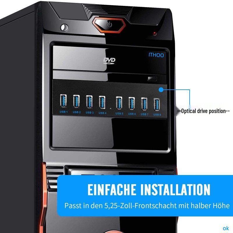 Панель отсека для оптического привода USB 3.2 Type-C, 10 Гбит/с, HUB 3,5/5,25 дюйма, 19-контактный на C-порт, реверсивный