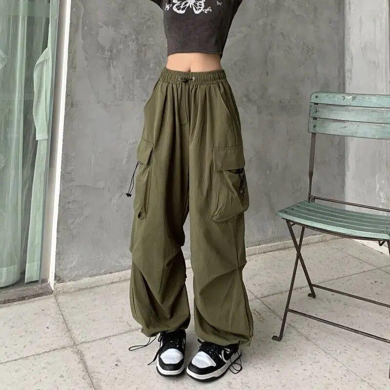 Women Casual Joggers Pants Solid Low Waist Pants Drawstring Wide Leg Baggy Trousers Y2k Streetwear Oversize Sweatpants
