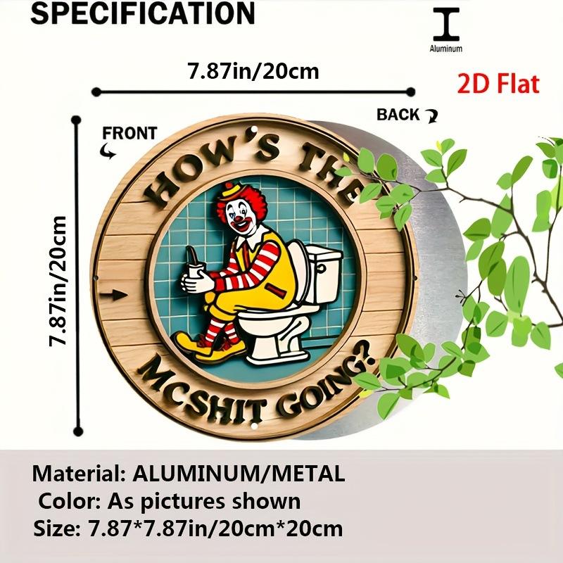 Vintage Clown Metal Sign 7.8" Round Aluminum Wall Art Humorous Bathroom Decor Bar Cafe Beach House