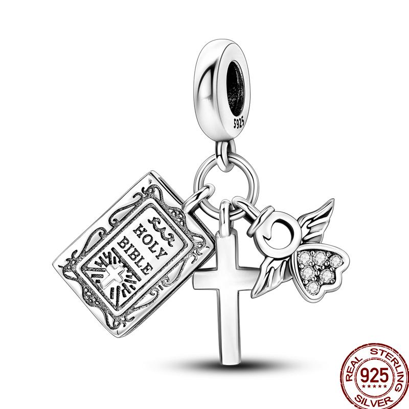 Copper Cross Bible Dove Holy Blessing Demon Eye Shiny Charm Bead Fit Pan Original Bracelet Diy Exquisite