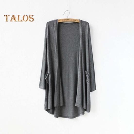 Весенне-осеннее женское пальто свободного кроя средней длины однотонного цвета с длинными рукавами, тонкое с карманами и открытой строчкой, повседневная одежда, кардиган для поездок на работу