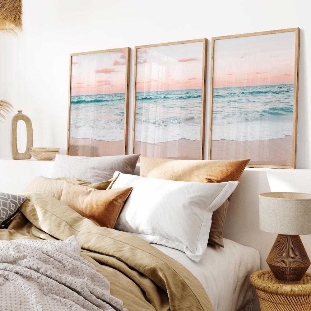 Pastel Beach Canvas Prints Set of 3 Printable Coastal Wall Art Decor Ocean Wave Poster Tropical Printable Wall Art Gift Posters