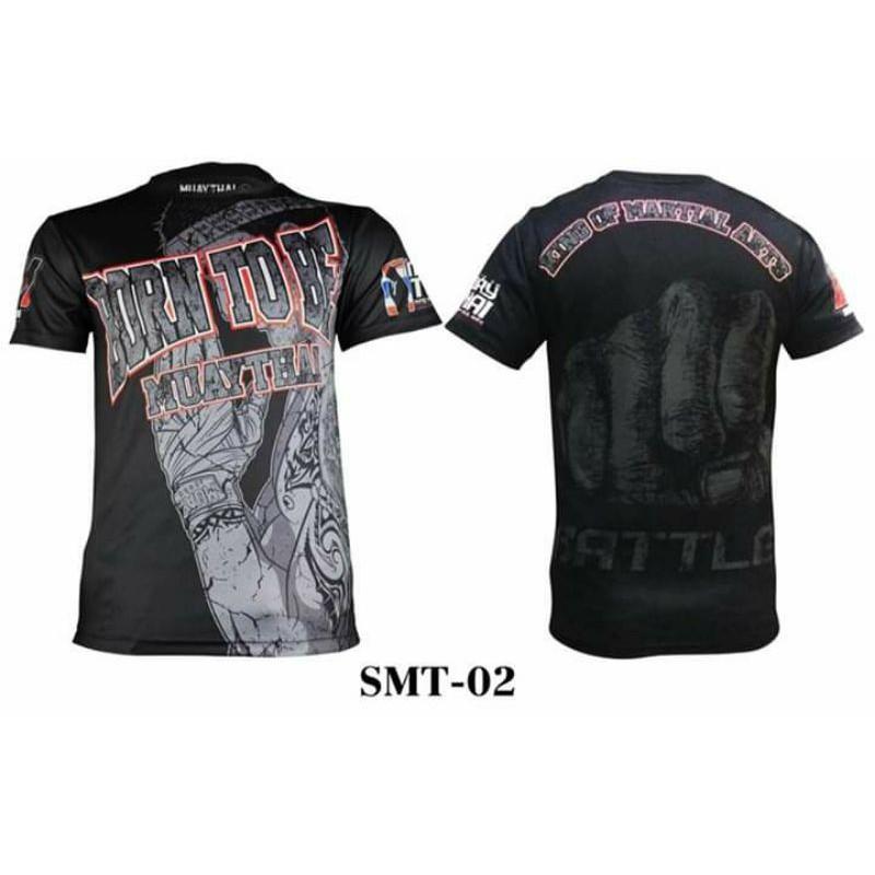 Футболка с коротким рукавом с принтом Муай Тай Кикбоксинг ММА Полиэстер Таиланд Черный Круглый вырез