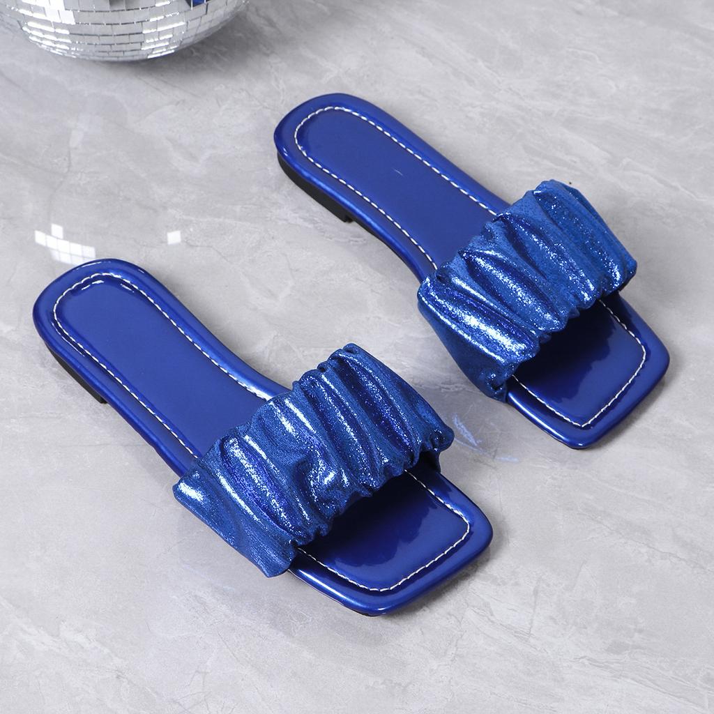 Summer Slippers for Women Pleated Flip Flops Flats 2024 New Korean Slippers Women Sandals Green Slip On Shoes Big Size 36-43