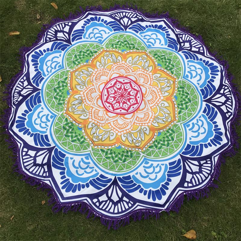 Microfiber Beach Towel Tassel Indian Mandala Tapestry Lotus Printed Bohemian Bikini Cover-Up Blanket Bath Towel