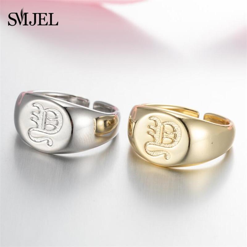 SMJEL Gothic Initial Letter Rings Silver Color Ancient Old English Rings Alphabet Personalize Jewelry Family Christmas Gifts