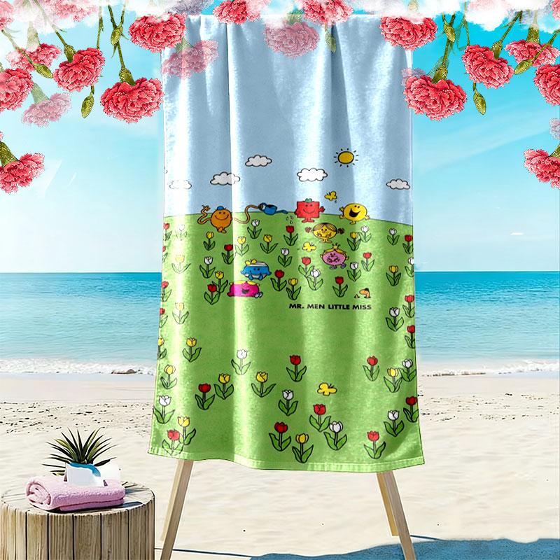 Mr. Men Little Miss Print Beach Towel, Large Soft Quick Dry Towel for Beach Camping Swimming