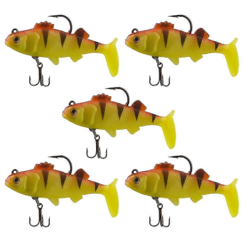 5 Pcs Soft Fishing Baits Lures Pre-Rigged Jig Head Soft Plastic Swimbaits Paddle Tail Swimbaits for Outdoor Fishing yellow leopard print