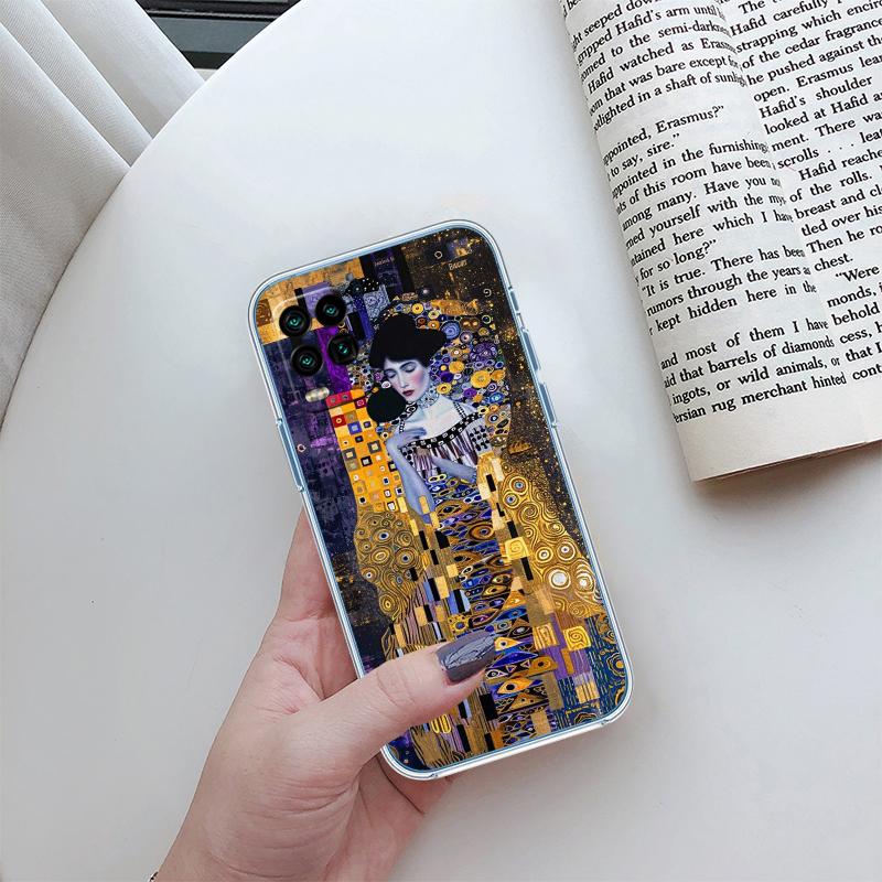QE14 Gustav Klimt Transparent Phone Case for Motorola Moto G7 G8 G9 G84 G85 G73 G24 G15 Z2 Play Power Plus