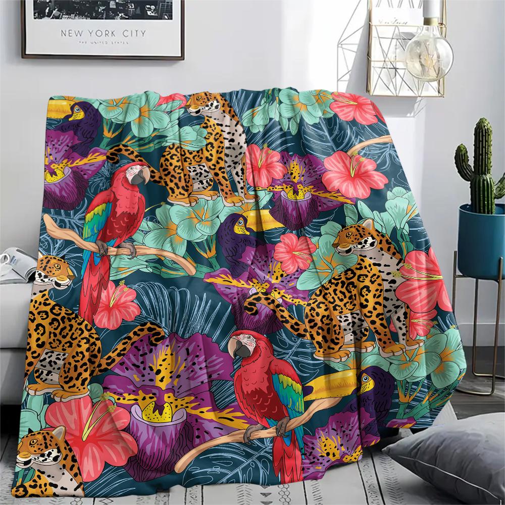 1 шт. Фланелевое одеяло с принтом леопарда из джунглей, Высокое качество, Удобное для всех сезонов, Декор для дома, Тепло и уют, Идеально для рождественских подарков