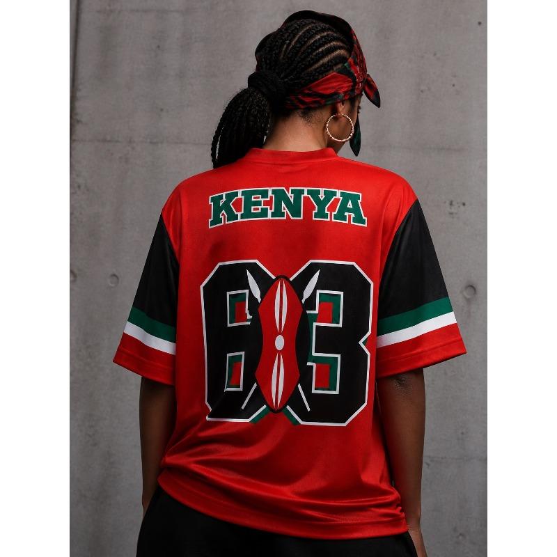 African Ethnic Style Kenya Print Men's and Women's V-neck Short Sleeve Loose Street Style Sports T-Shirt, Everyday Versatile Top