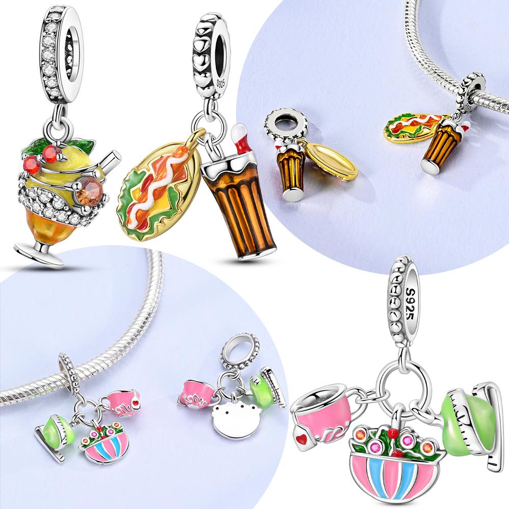 Copper Metal Charm Bead Components Authentic Original Popular Hot Dog Coke Apple Pink Flowers Bead Components Compatible With Bracelet High Quality