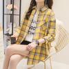 Lattice Print Blouse Women Long Sleeve Turn Down Collar Button T Shirts Tops