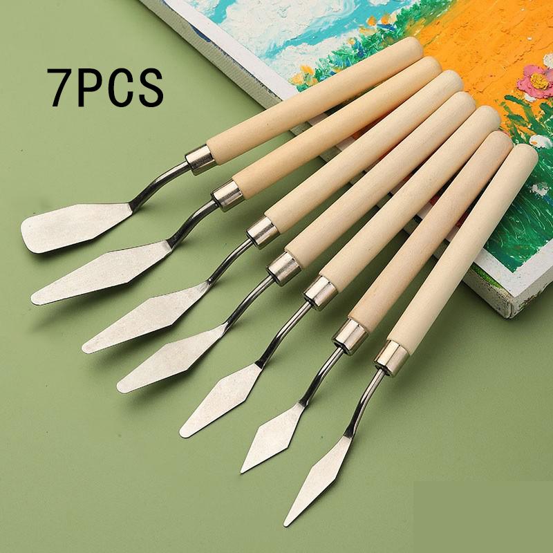 Art Spatula Soft Paint Spatula Oil Painting Spatula Wooden Handle Palette Knife Set Gouache Painting Spatula