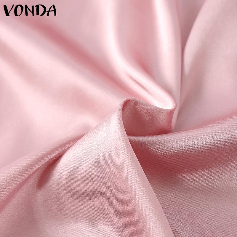 VONDA Женские блузки из гладкого атласа с оборками и завязкой на шее с длинным рукавом