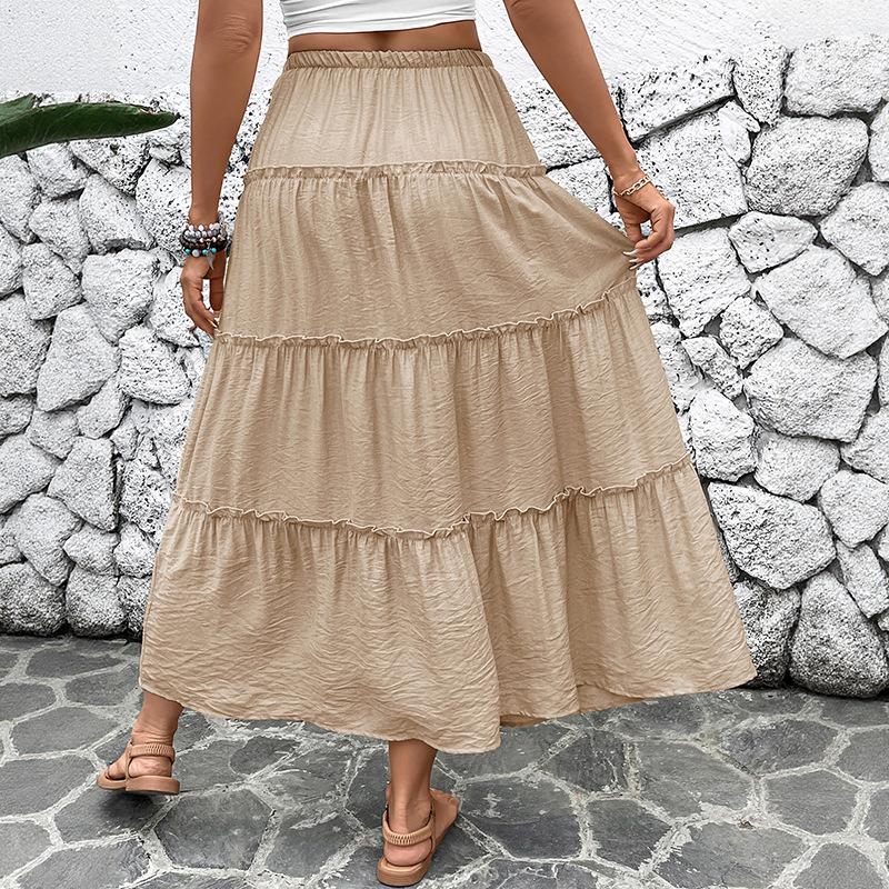 VEZFAA Женские однотонные повседневные юбки с принтом на лето и весну