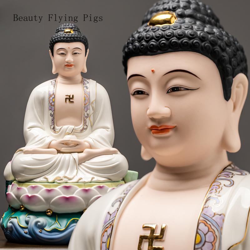1PCS18x17x25cm Ceramic Guanyin Bodhisattva Buddha Statue Shakyamuni Bodhisattva Ksitigarbha King Worship Ornament