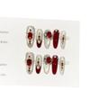 Women Press‑On Nails Pure‑Handmade Burgundy Cat‑Eye New Year Pile Rhinestone False Nail Patches