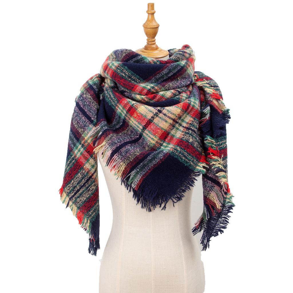 Spring Autumn Winter Shawl Ladies Plaid Triangle Scarf