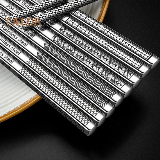 5 пар палочек для еды из нержавеющей стали, набор нескользящих многоразовых выгравированных узоров, металлические палочки для еды для приготовления пищи на открытом воздухе