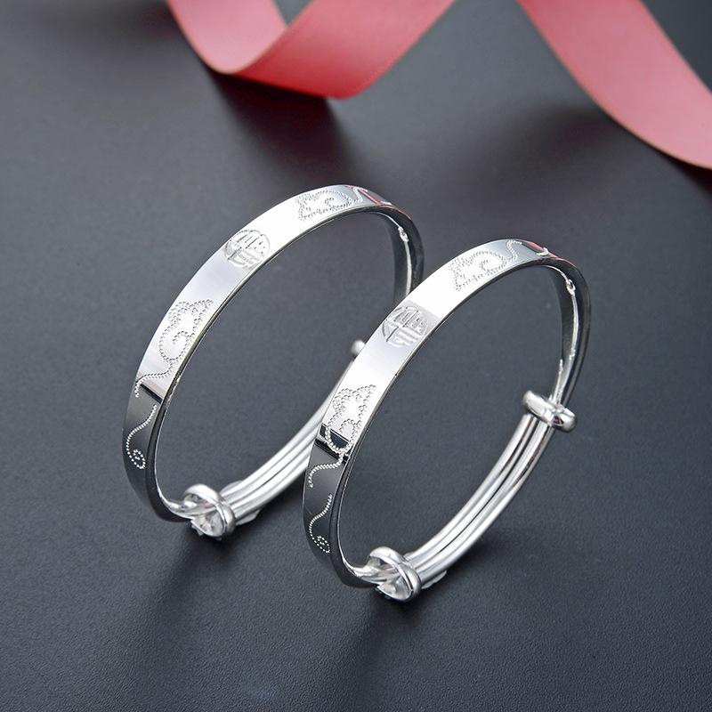 Ethnic Style Twelve Zodiac Zodiac Rat Year Birth Year Children's Silver Bracelet Push Pull Baby S999 Foot Silver Bracelet