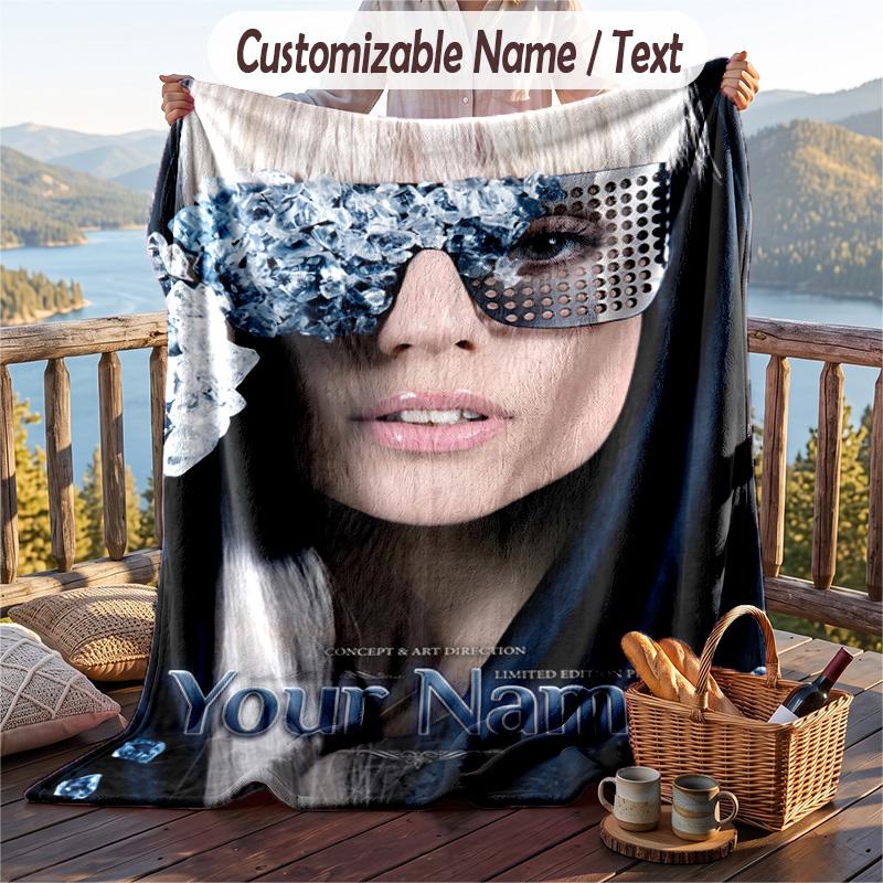 Personalized Flannel Throw Blanket,Lady Gaga Custom Printed Name, Cozy Plush Blanket For Home Use