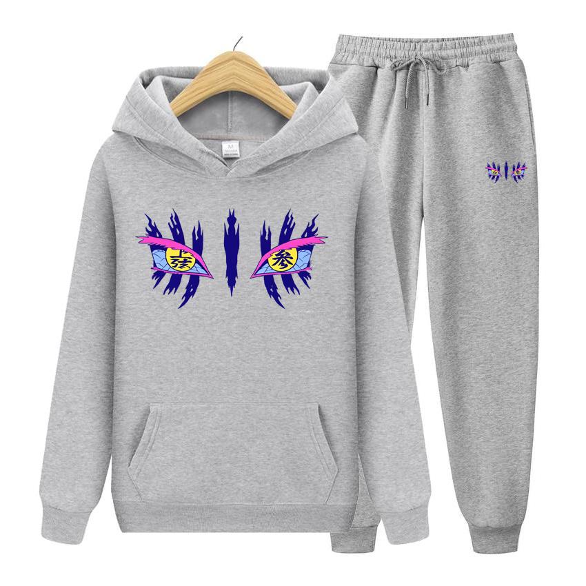 Hoodie Sleeve Set Long Women Demon Slayer Akaza Eyes Anime Pattern Long Sleeves Hoodie Set Cute Anime Clothes Autumn Fleece Pullover Sweatshirt