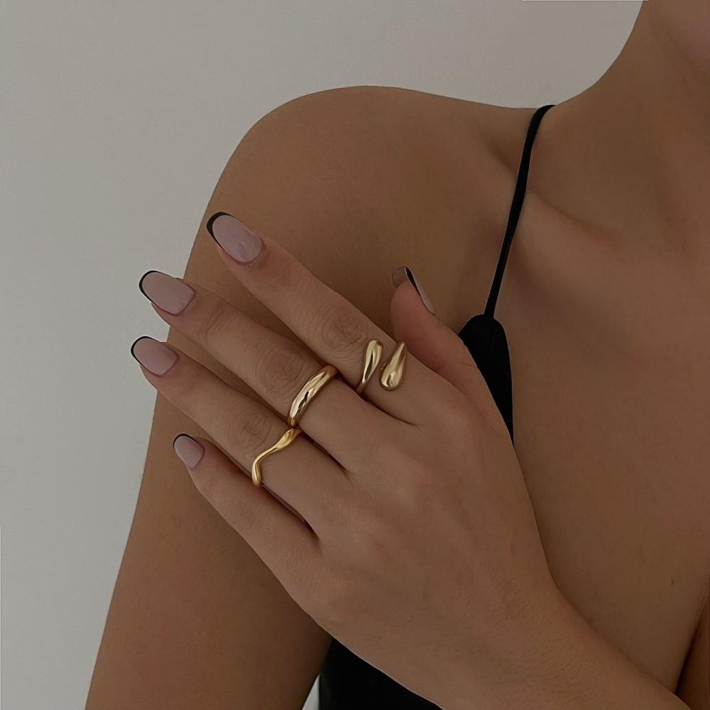Water Drop Design Finger Open Rings Metal Geometric Rings New Irregular Open Ring Set Women