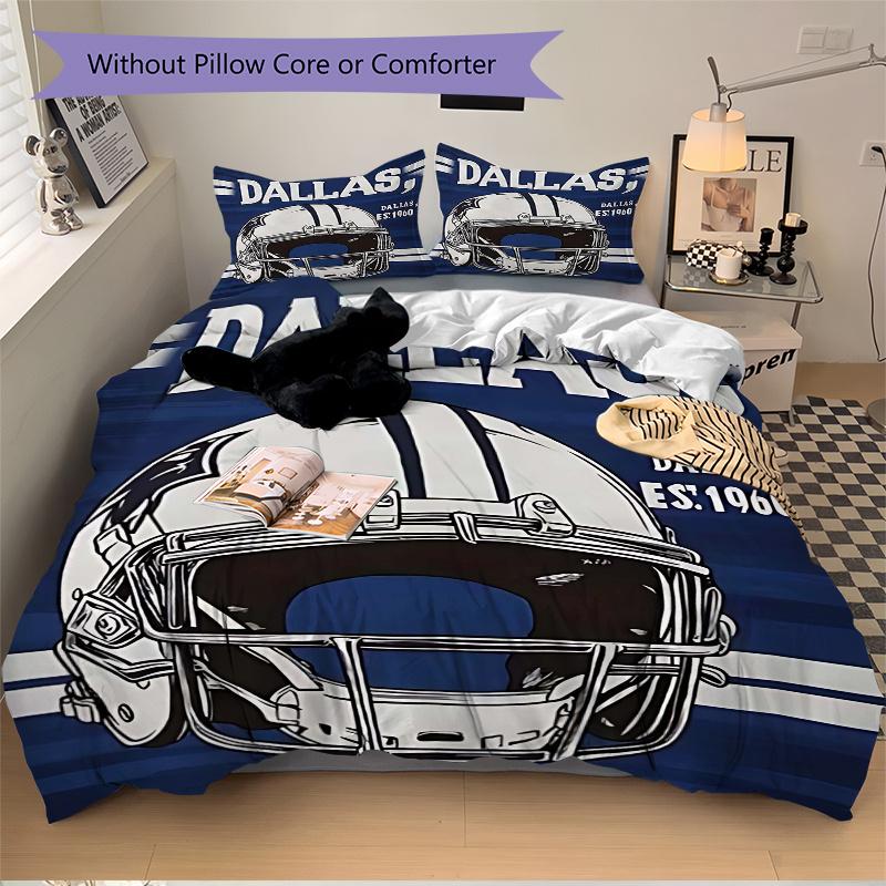 3pcs Dallas Cowboys Helmet Artwork Comforter Set with One Quilt Cover and Two Pillowcases (No Core) - Home Decor, Holiday Gift, Polyester Fabric, Anim