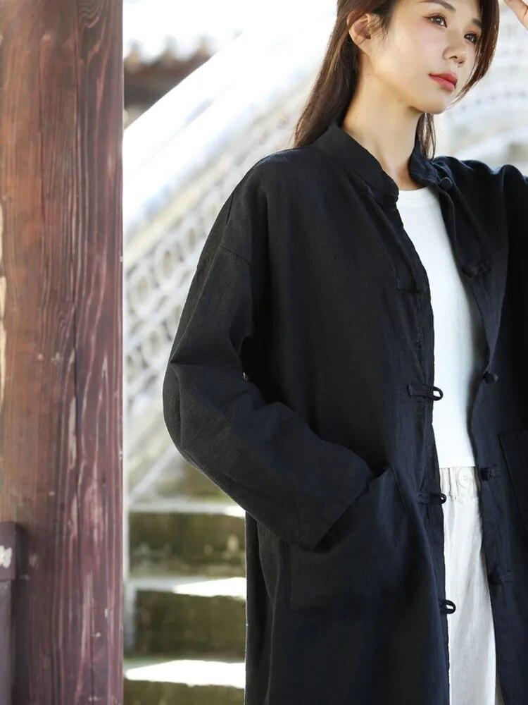 Johnature Осенняя женская свободная льняная винтажная рубашка с воротником, однобортная однобортная рубашка в китайском стиле в стиле ретро