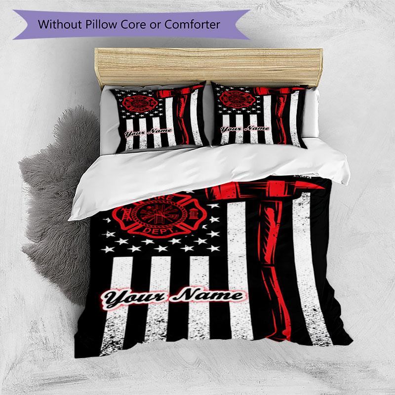 3PC Custom Name Firefighter Pride Flag Bedding Set Duvet Cover Closure Includes 1 Duvet Cover & 2 Pillowcases for Bedroom
