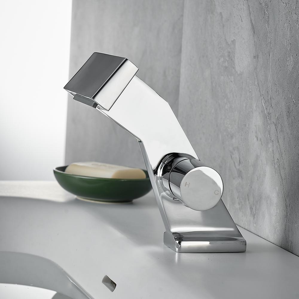 Смеситель для раковины серого цвета, латунный смеситель для раковины с водопадом, кран для горячей и холодной воды с одной ручкой, хромированный черный смеситель