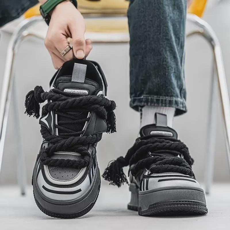 Мужские модные яркие повседневные лоферы: Персонализированный ремешок из пеньковой веревки, кроссовки на толстой подошве