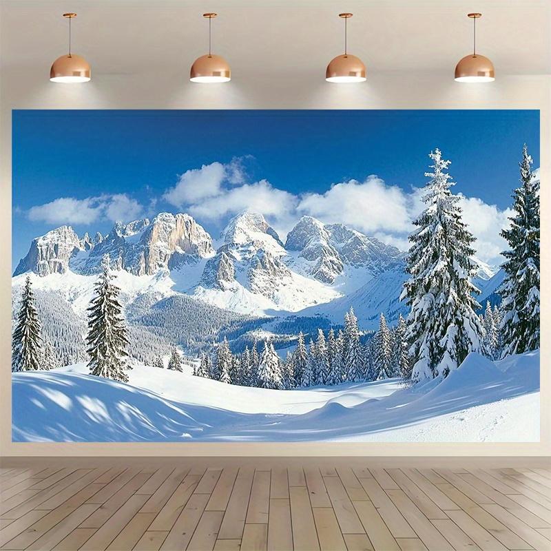 1 winter ski resort scene polyester fabric party banner and photography background - 2D design holiday party decoration