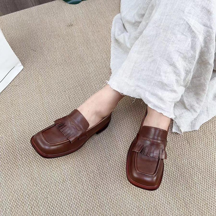 Johnature Женские туфли-лодочки из натуральной кожи, удобные туфли без шнуровки на низком каблуке с мягкой подошвой в стиле ретро и квадратным носком