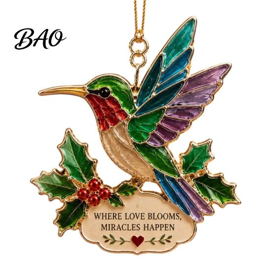 Holiday Home Decor Ornaments Faux Stained Glass Christmas Ornaments, 2D Hummingbird Dachshund Highland Cow Office Party Hanging Decoration for Indoor