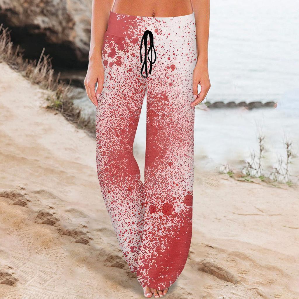 Женские удобные пижамные штаны с карманами на Хэллоуин и принтом на шнуровке, широкие брюки