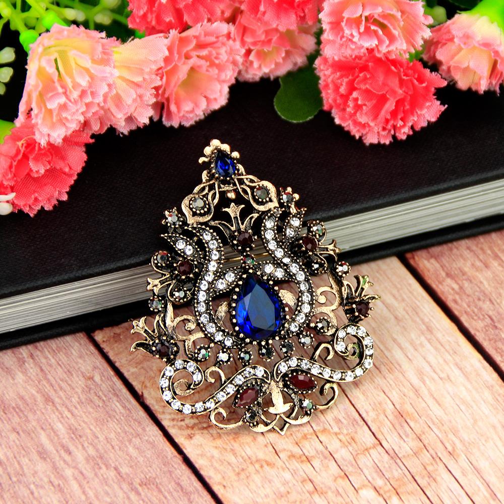 Этническая брошь в виде арабески с цветком, женские ювелирные изделия, винтажное золотого цвета, капля воды, смола, стразы, булавка для шарфа