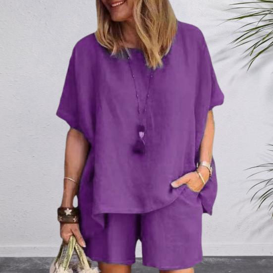 2 шт./компл. женский топ с шортами, комплект с круглым вырезом и короткими рукавами, свободная эластичная талия, дышащая мягкая повседневная домашняя одежда, комплект из двух частей, спортивная футболка, брюки