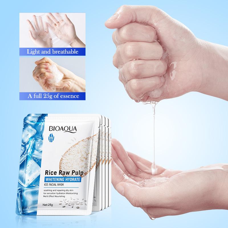 5 шт. BIOAQUA Маска для лица из сырой рисовой мякоти Увлажняющая Осветляющая Питательная Увлажняющая Ледяные Маски для лица Уход за кожей