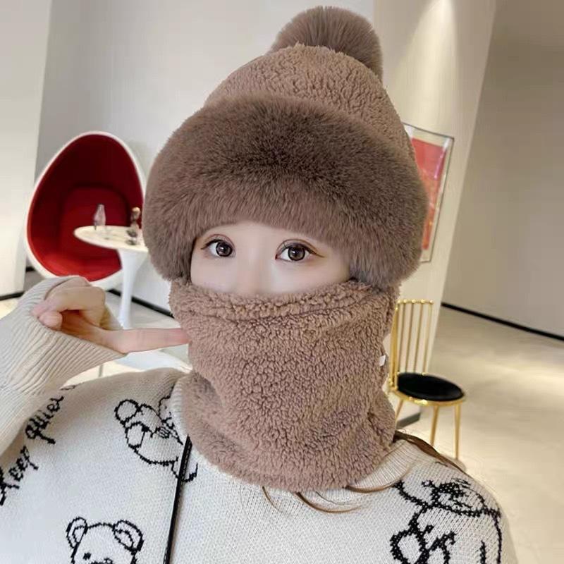 Hat Women's Velvet Thickening Cycling Windproof Neck Scarf Mask Integrated Ear Protection Cold Protection Neck Protection Thickened Warm Baotou Hat