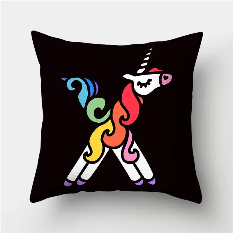 Буквы Единорог Наволочка Полиэстер Принт Наволочка Диван Декор Подушка Дом