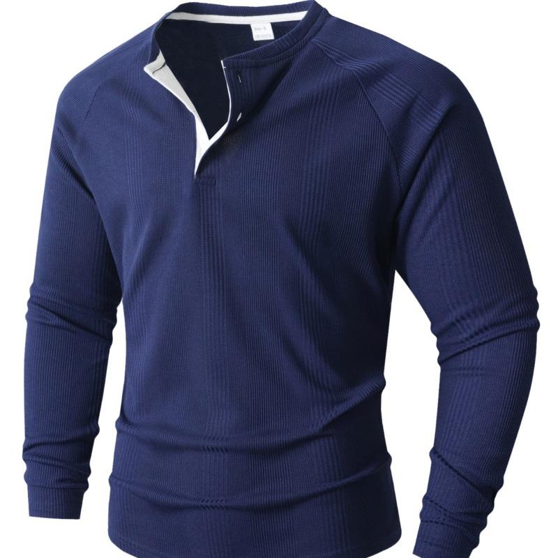 Men S Long Sleeve Striped Round Neck Casual Polo Shirt