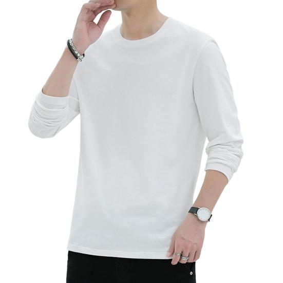 Men Tops Round Neck Long Sleeve Autumn Tops Solid Color