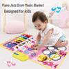 Детский музыкальный коврик 2-в-1 - Джазовый барабан и фортепианные клавиши - Водонепроницаемый с барабанными палочками