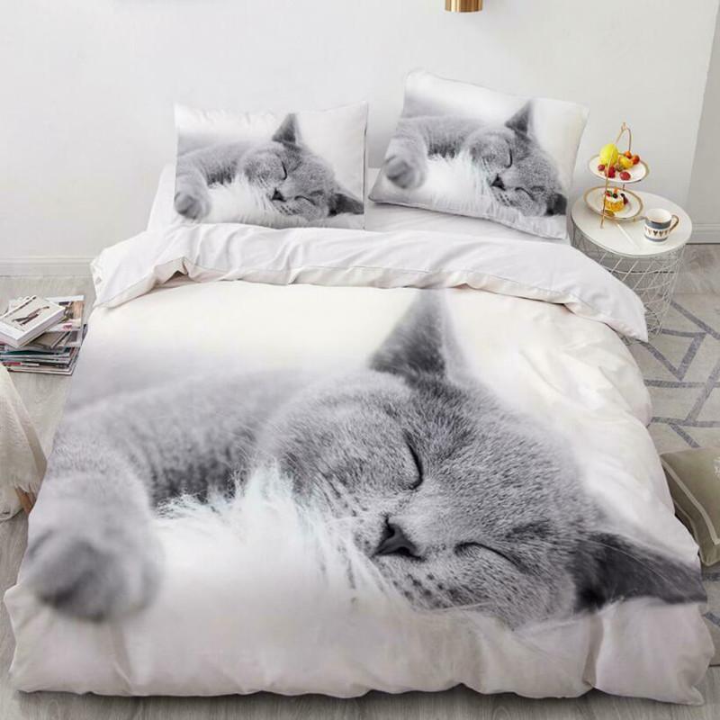 Комплект пододеяльника с кошками, размер Queen, милые домашние кошки, печатный пододеяльник для детей, мальчиков, девочек, 3D мультяшное животное, чехол для одеяла